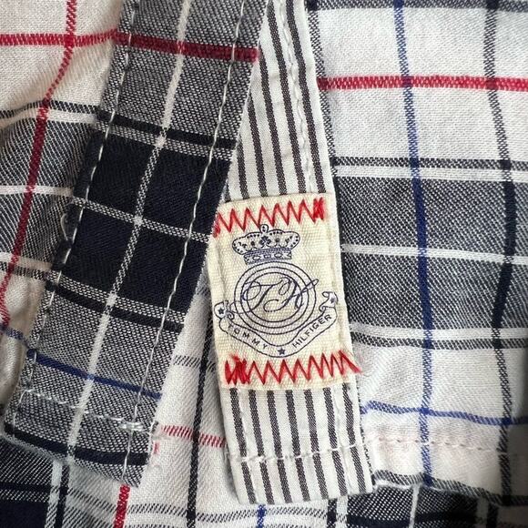 Tommy Hilfiger Plaid Flannel Ruffle Front Blouse Red, Navy, White Sz Medium - Picture 12 of 15